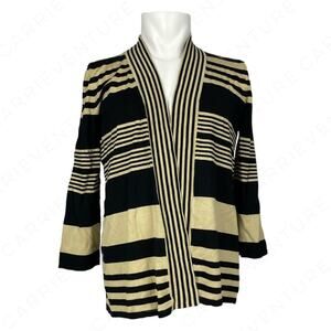Cable & Gauge Sweater Black Camel Striped Silk Blend Corpcore Office Cardigan M